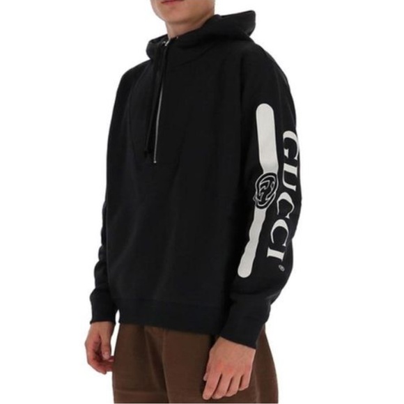 Gucci Interlocking G Logo Mock Neck 1/4 Zip Hoodie Size XL - Picture 1 of 12